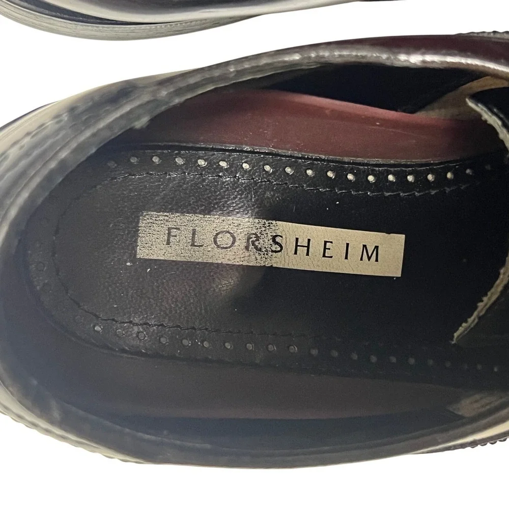 Florsheim Mens 8.5 D Burgundy Black Leather Saddle Oxford Brogue Dress Shoes